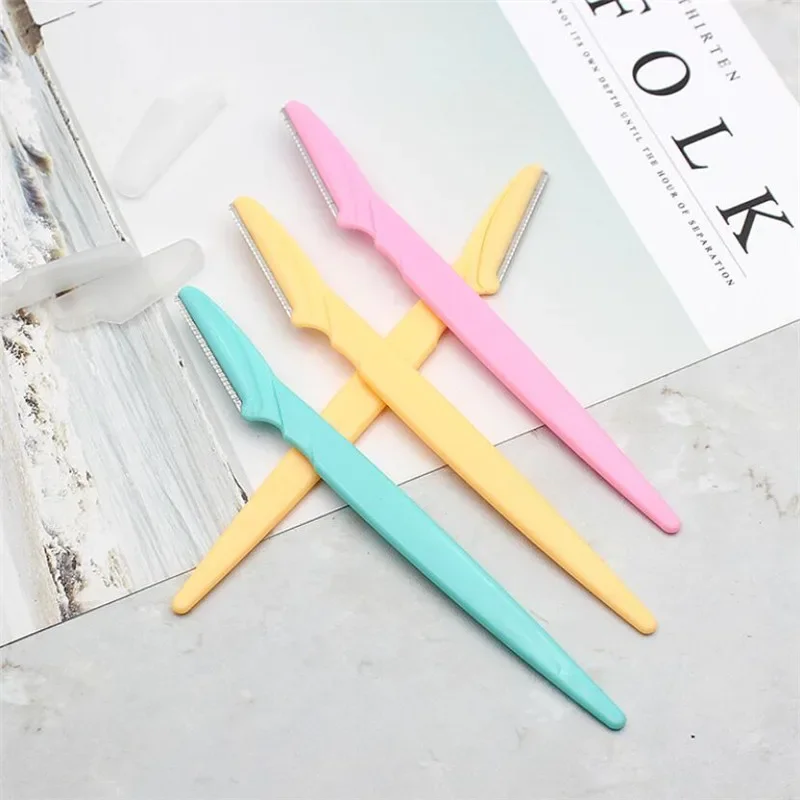 10개입 눈썹 제모기 안전 칼 메이크업 스크래퍼 눈썹 트리머 블레이드 여성용 얼굴 면도기 휴대용