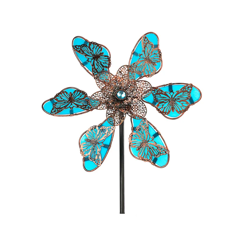 

2024 New Metal Craftsmanship Ornaments Luminous Butterfly Inserts Patio Outdoor Decoration Wrought Iron Windmill