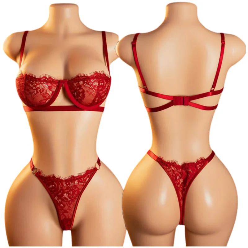 Conjunto de sutiã de lingerie sexy fino erótico push up breves conjuntos mulher renda transparente roupa interior bordado tanga kit roupa interior delicada