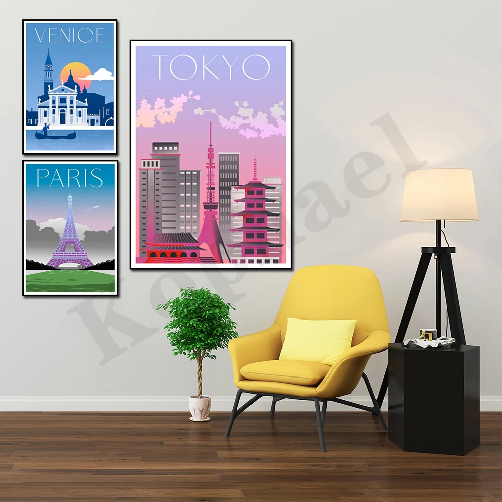 Venice Rome Prague Paris Tokyo Ibiza Caribbean Beijing. City Travel Scenery. Home Wall Decor Art Canvas Painting