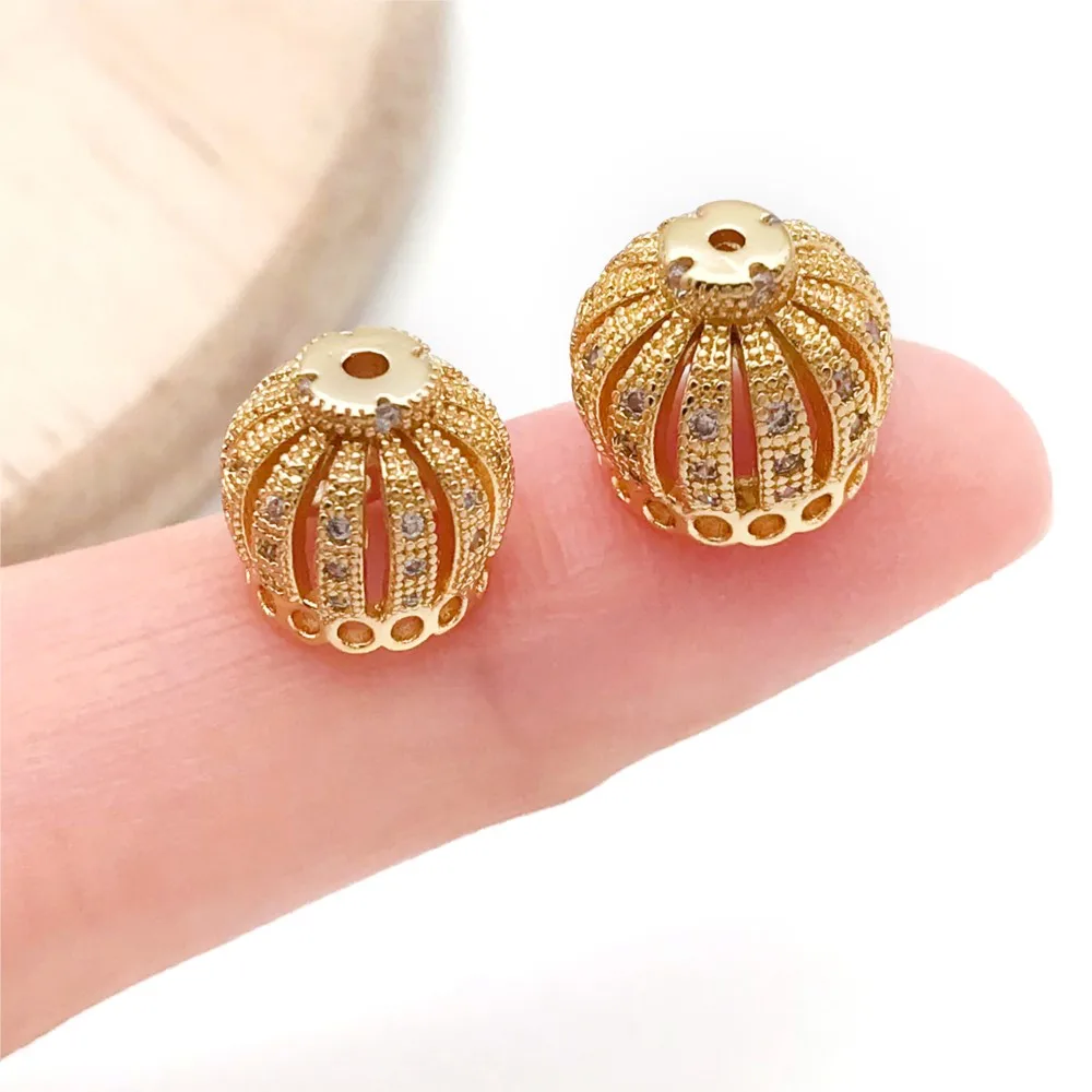 2Pcs 18K Gold Plated Brass with Zircon Crown Beads Caps For DIY Bracelets Earrings  Jewelry Making Tassel Bead Cap Accessories - view 4
