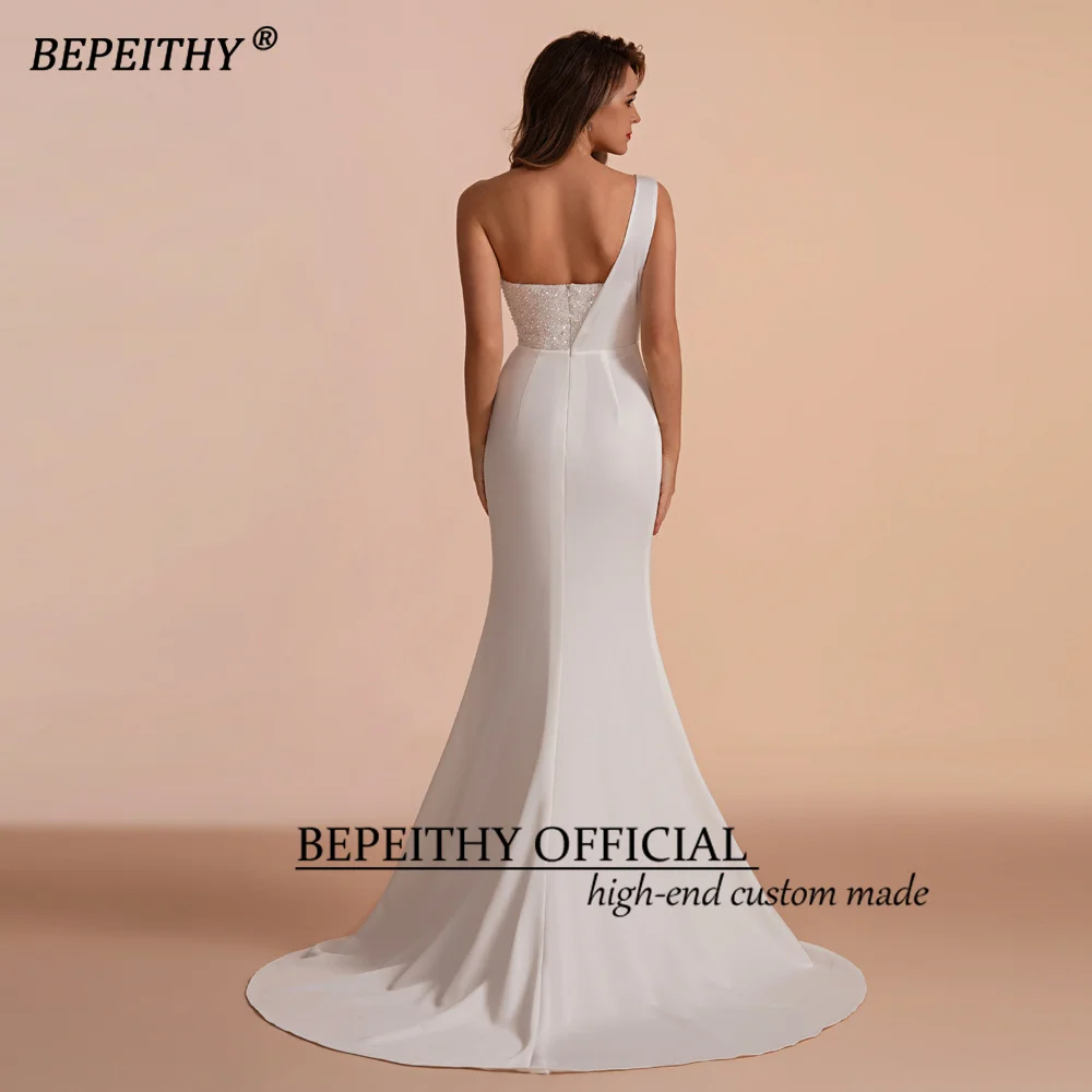 BEPEITHY One Shoulder Mermaid Long Evening Dresses Sleeveless For Women Detachable Train Beading Vintage Prom Party Gown 2023