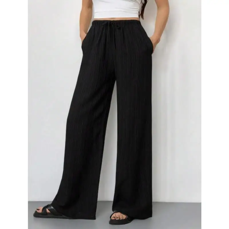 

Cross-Border Casual Versatile Simple Pure Color Wide Leg Pants Comfortable Fit Nine Points Vintage Sle Ciwalk Suitable