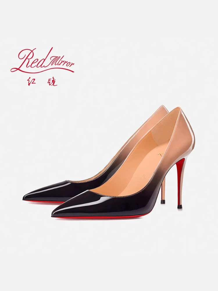 

2025Spring Pointed High Heels Thin Heels Light Lipstick Bottom Black Milk Tea Gradient OL Professional Sexy Banquet Single Shoes