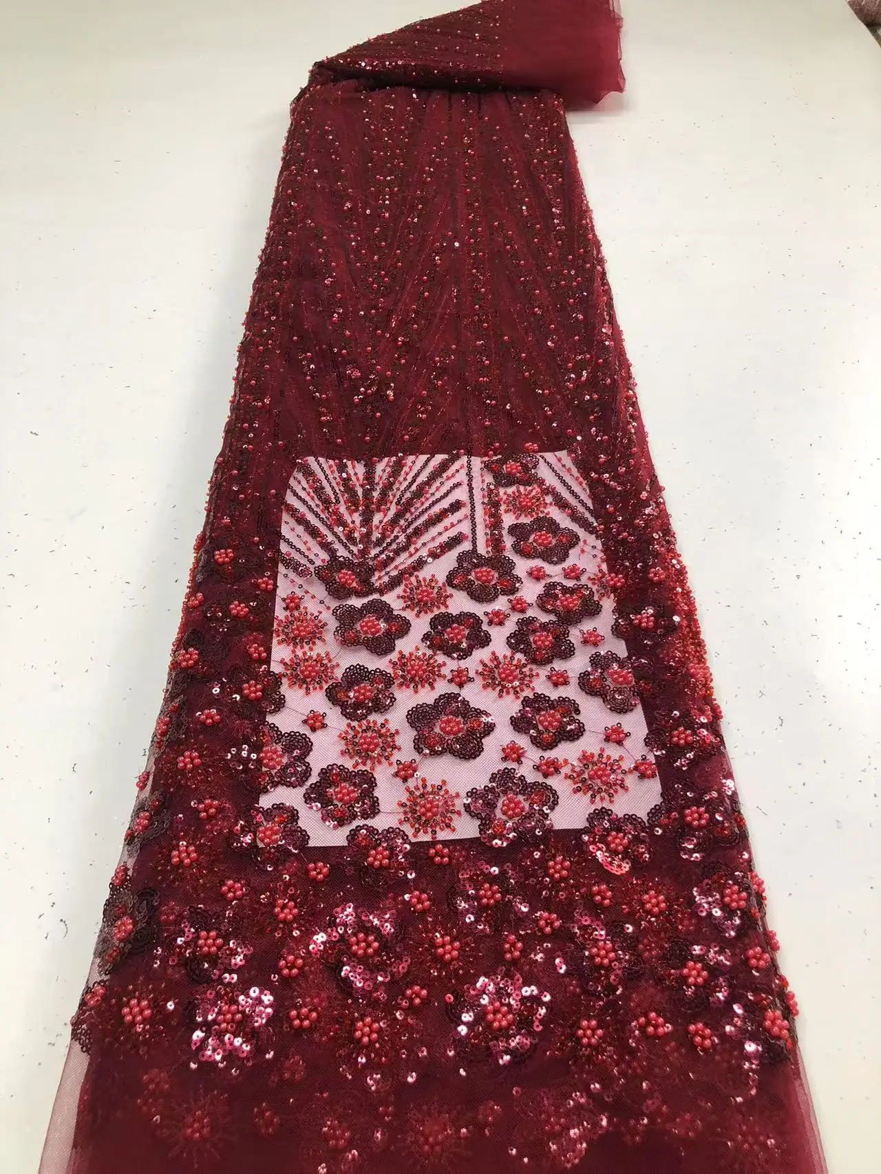 

2025 New African French Nigerian High End Lace Fabric With Beads Sequins Mesh for Embroidery Wedding Party Bride Sewing Dress