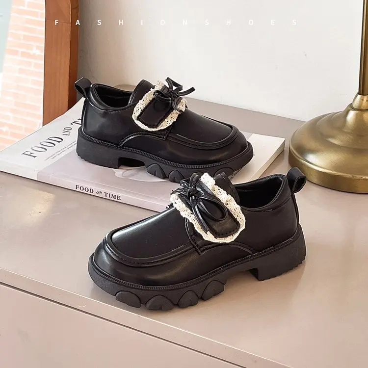 Girls Thick Sole Mary Jane Shoes 2026 New Autumn Toddler Princess Party Flats Soft Sole Simple Chic Kids School Uniform Shoes