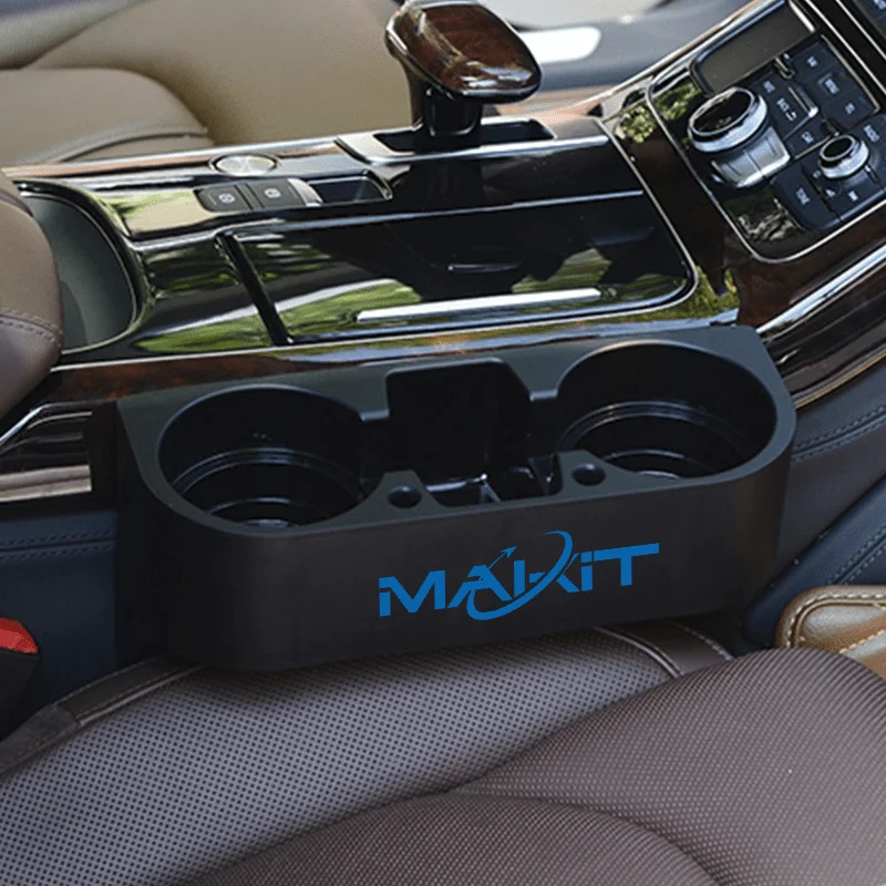 Makit 1pc Black Leather Car Seat Storage Box, Multifunctional Slotted Organizer, Built-in water cup holder design