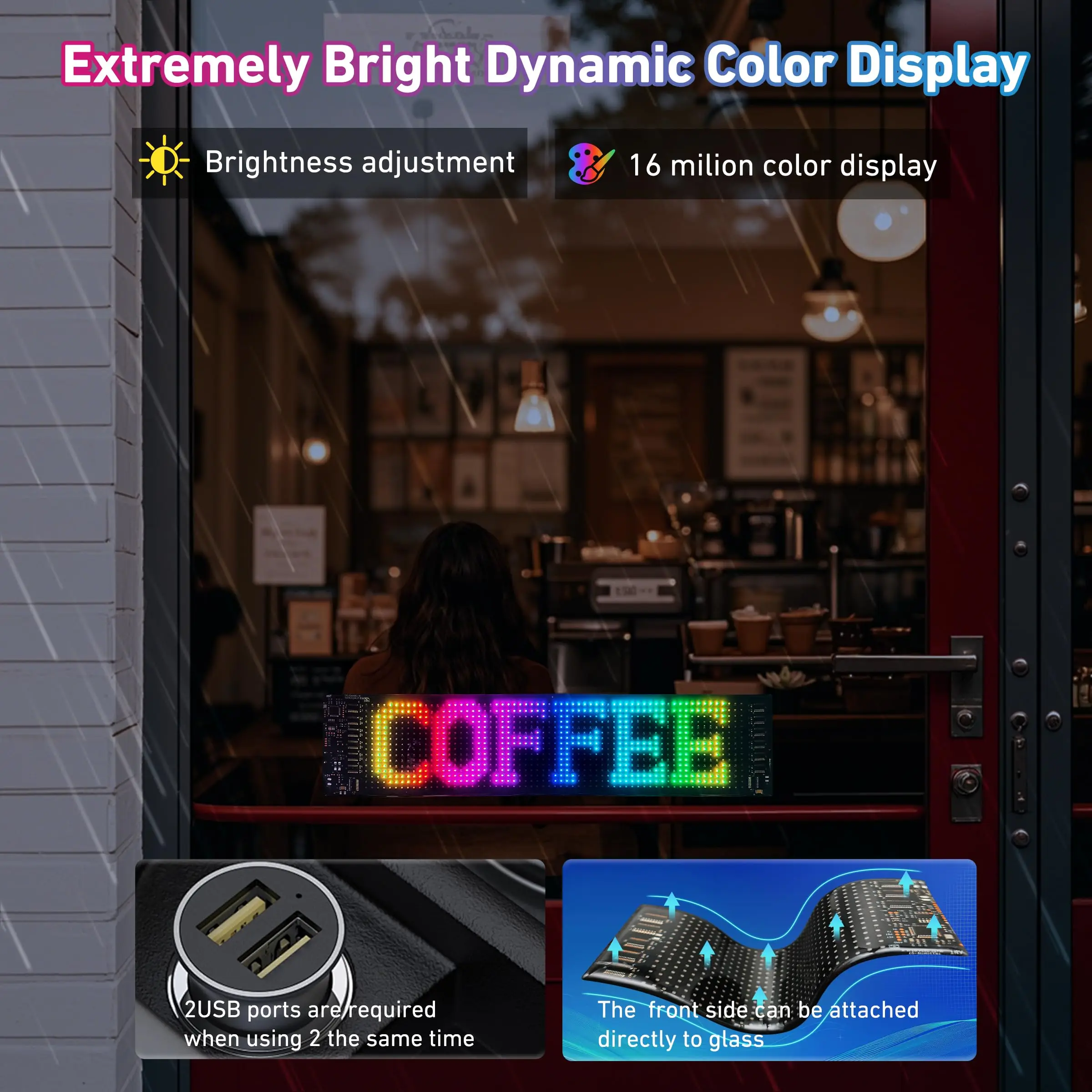 5V LED Sign for Car Business Shop Party Festival Home Decor LED Matrix Panel for Advertising DIY 15"x4" Devil Eye Light for Car