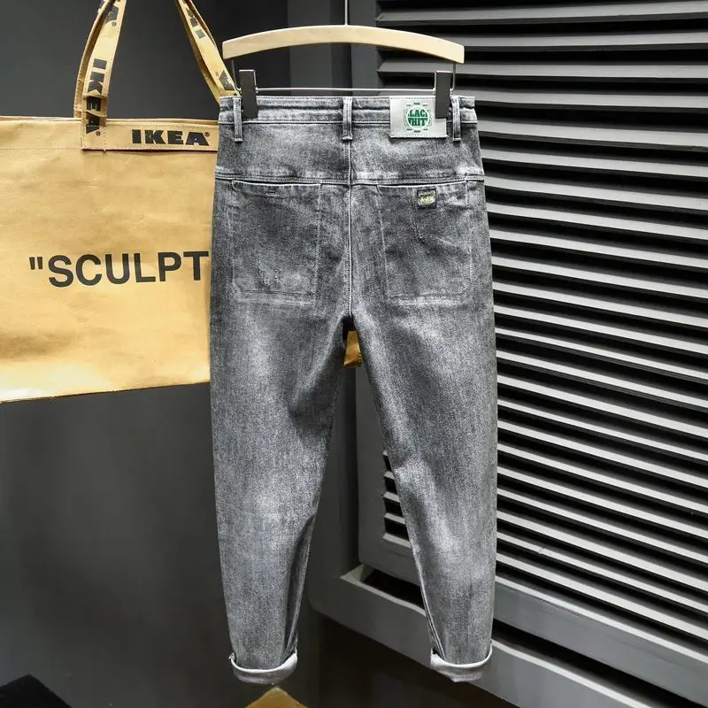 Jeans casual de luxo masculino, calça cowboy, jeans, calças harém elásticas, streetwear de namorado, primavera, outono, 2024