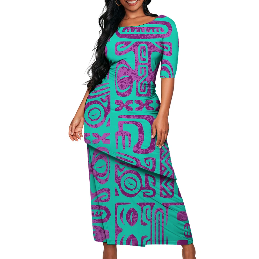 Custom Design Banquet Dress Samoan Tribal Floral Print Custom Polynesian Art Design Lady Puletasi Casual Dress