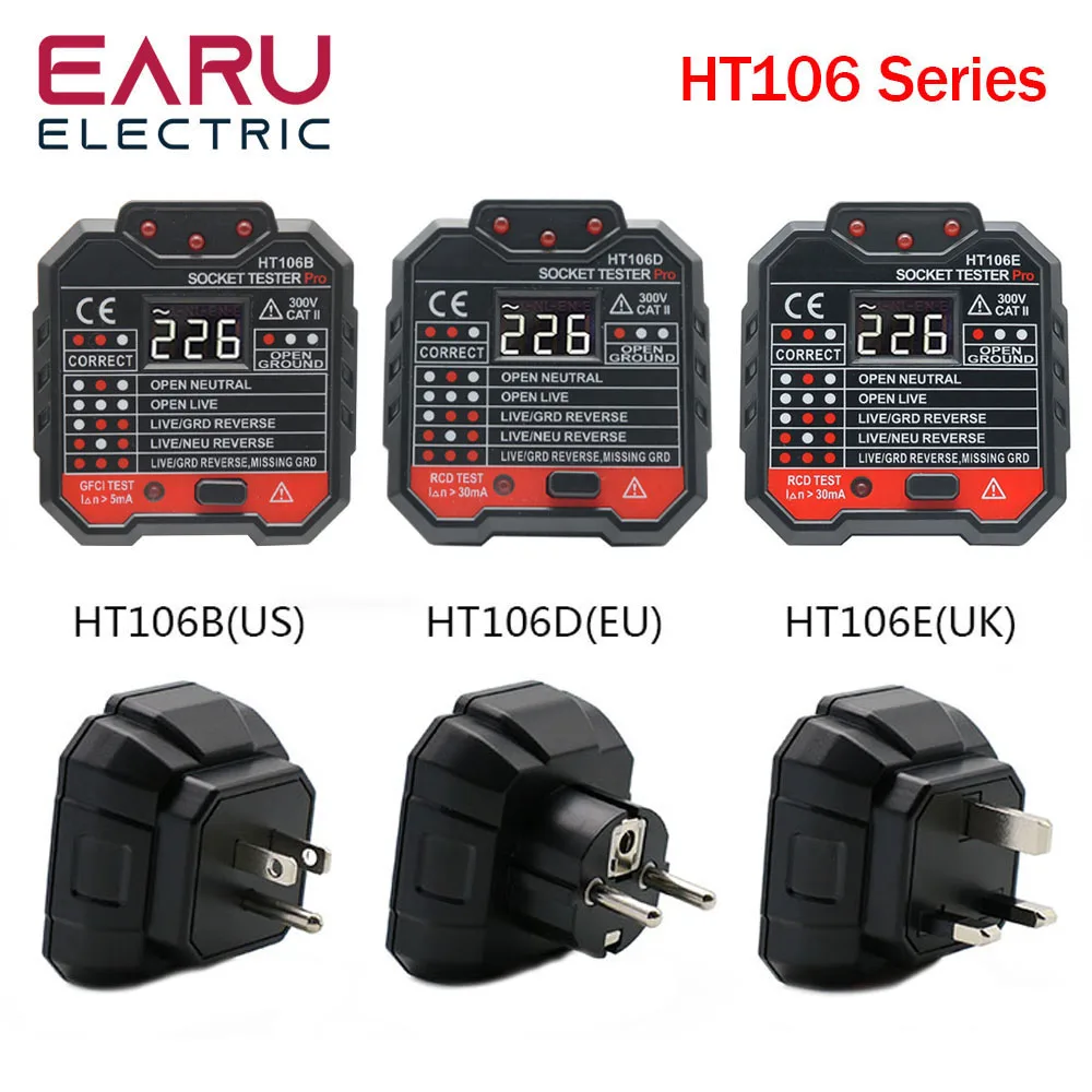 Imagem -06 - Reino Unido da ue Eua Ht106b Ht106d Ht106e Soquete Tester Teste de Tensão Soquete Detector ue Reino Unido Plug Zero Linha Plug Terra Polaridade Verificação Fase