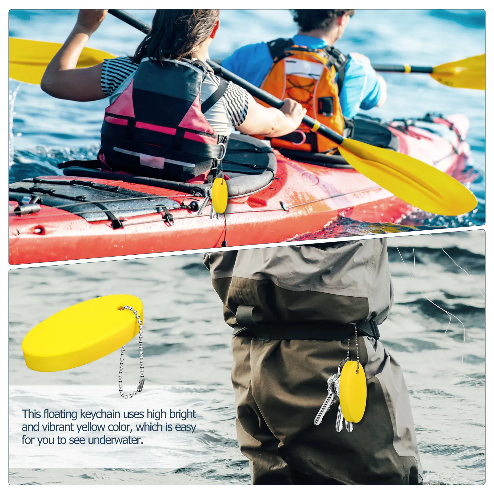 2Pcs Floating Keyrings Oval Shaped High Visibility PU Float Keychain Water Sports Accessories Boating Swimming Diving Fishing