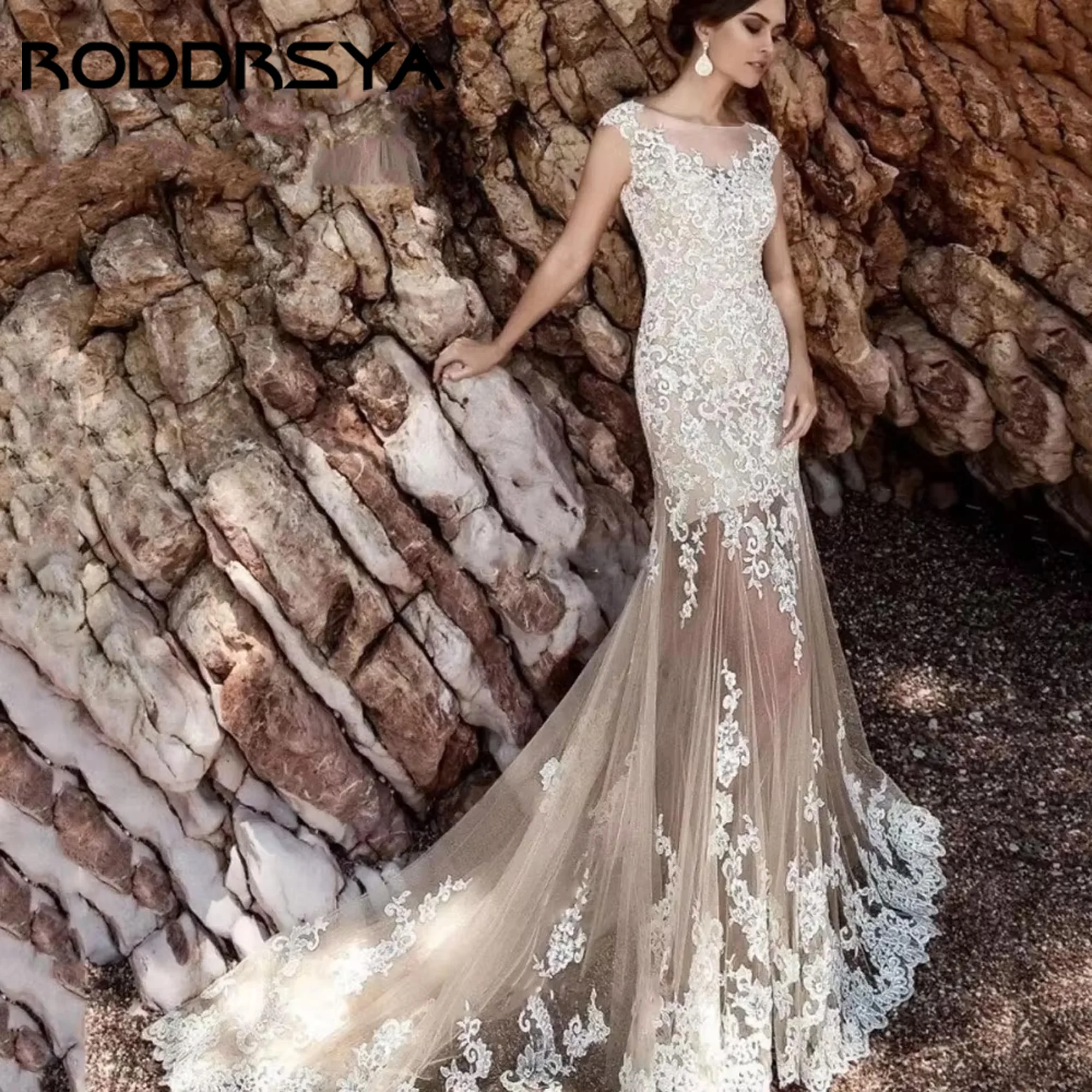 Bohemia Lace Wedding Dresses Cap Sleeves Mermaid Bride Robe Detachable Train Appliques Bridal Gown Vestido De Novia Customized