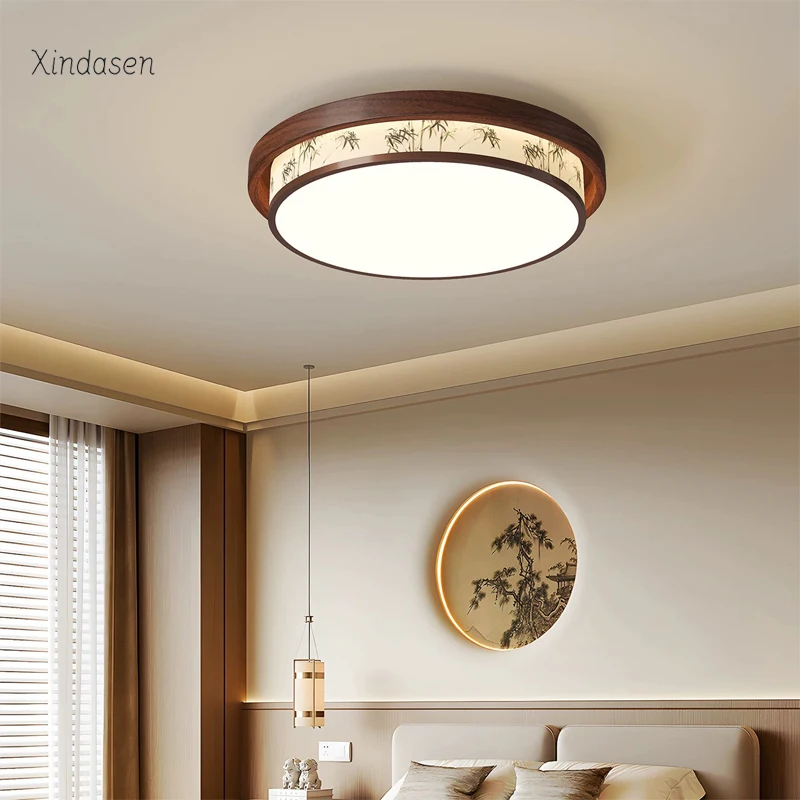 

Modern LED Ceiling Light Circular Ultrathin Wood Grain Walnut Decorative Light Home Kitchen Living Room Bedroom Chandelier Lamp