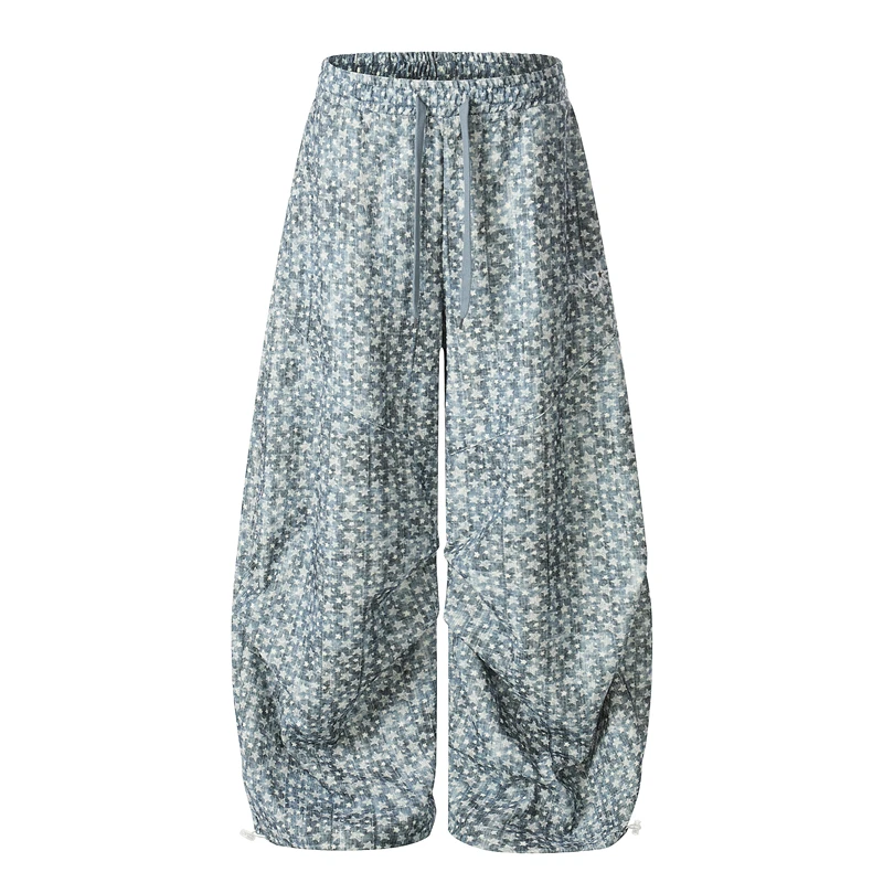 

GXFortune American Street Retro Printed Star Casual Paratrooper Loose Wide Leg Pants for Men Dancing Loose Fit Trousers
