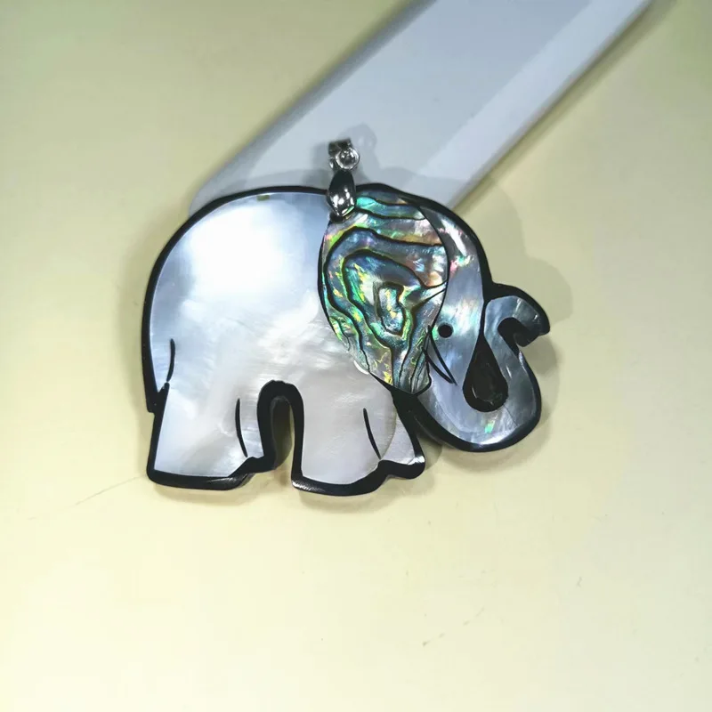 Handmade Assembled Shell Elephant Abalone Shell Black Butterfly Shell White Clam Shell