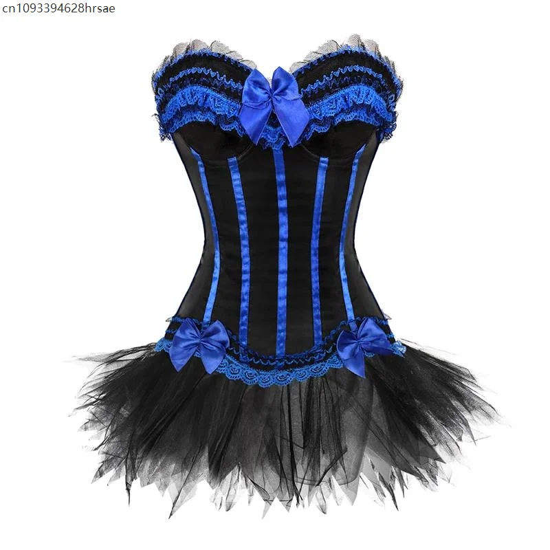 Сексуальный кружевной корсет с завышенной талией, женский винтажный атласный бюстье с бантом, полосатый корсет на шнуровке с цветочным принтом, бюстье, комплект с короткой юбкой