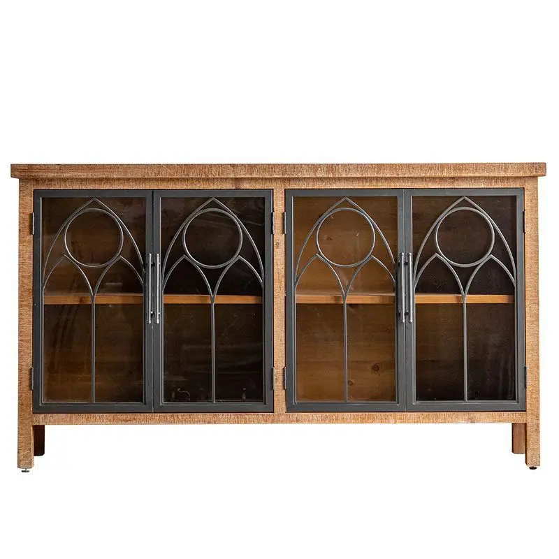 American-style entrance cabinet, facing the door, living room home glass wine cabinet against the wall