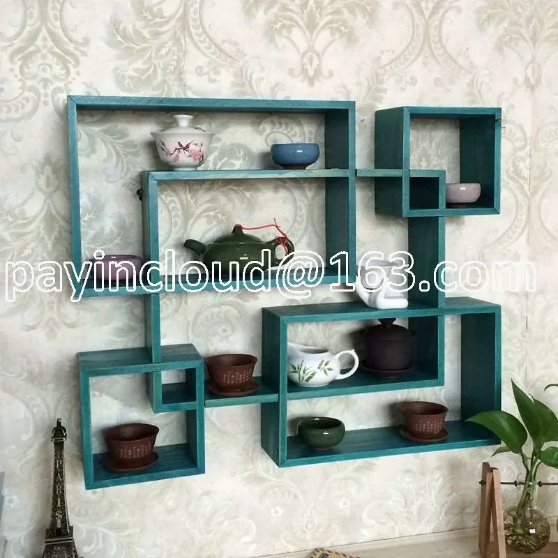 Solid Wood Wall Display Stand Size Purple Sand Teapot Cup Holder Tea Set Storage Cabinet Rack