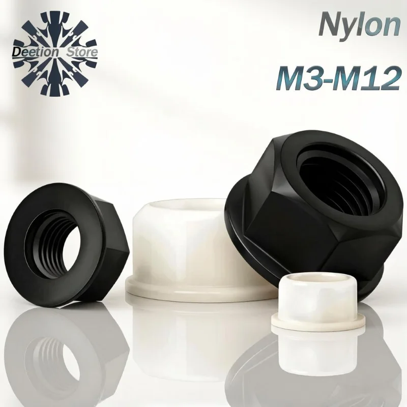 Black White Nylon Hexagonal Flange Nut Corrosion Resistant Hardware Nuts For Automotive Construction & DIYM3 M4 M5 M6 M8 M10 M12