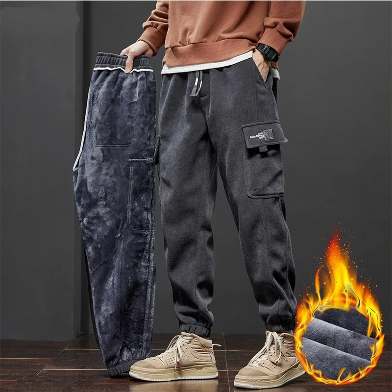 Brand Clothing Men's Pants 2023 New Winter Fleece Warm Corduroy Pants Cargo Work Thick Baggy Streetwear Joggers Trousers Male