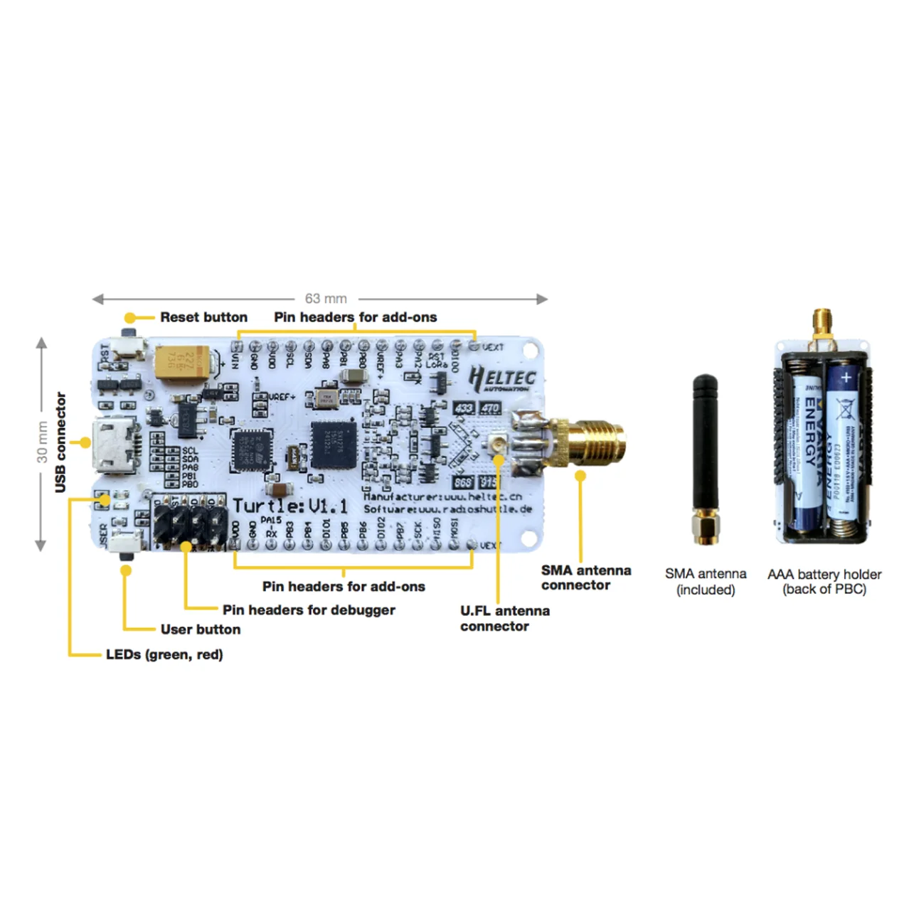 Heltec ARM32 LoRa Node Series Turtle Board with SX1276 Support LoRaWAN Communication and Radioshuttle Protocols Low Power Energy