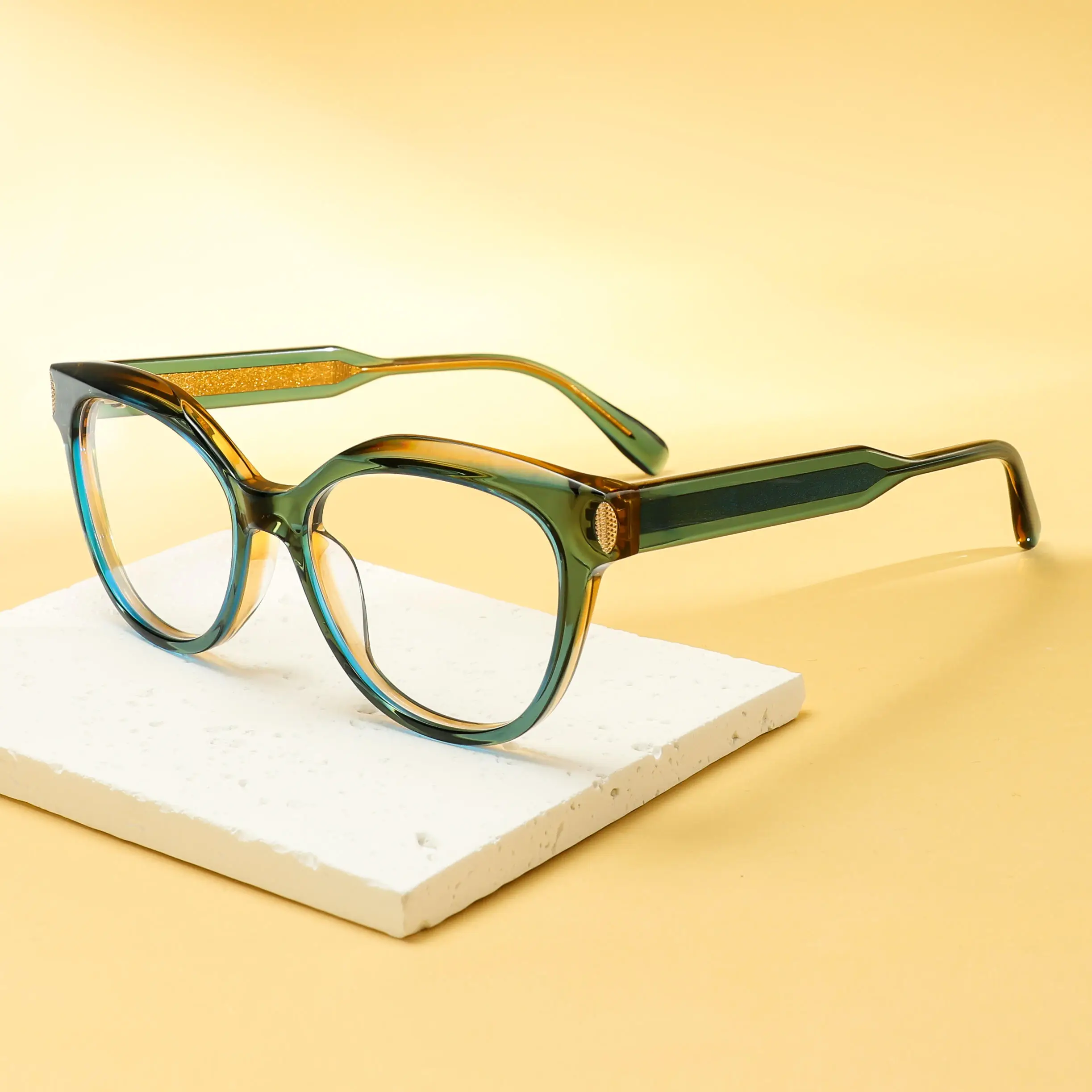 VZONE Transparent Blue Acetate Glasses Rivet Vintage Optical Frames Unisex Durable Fashion Eyewear for Daily Wear
