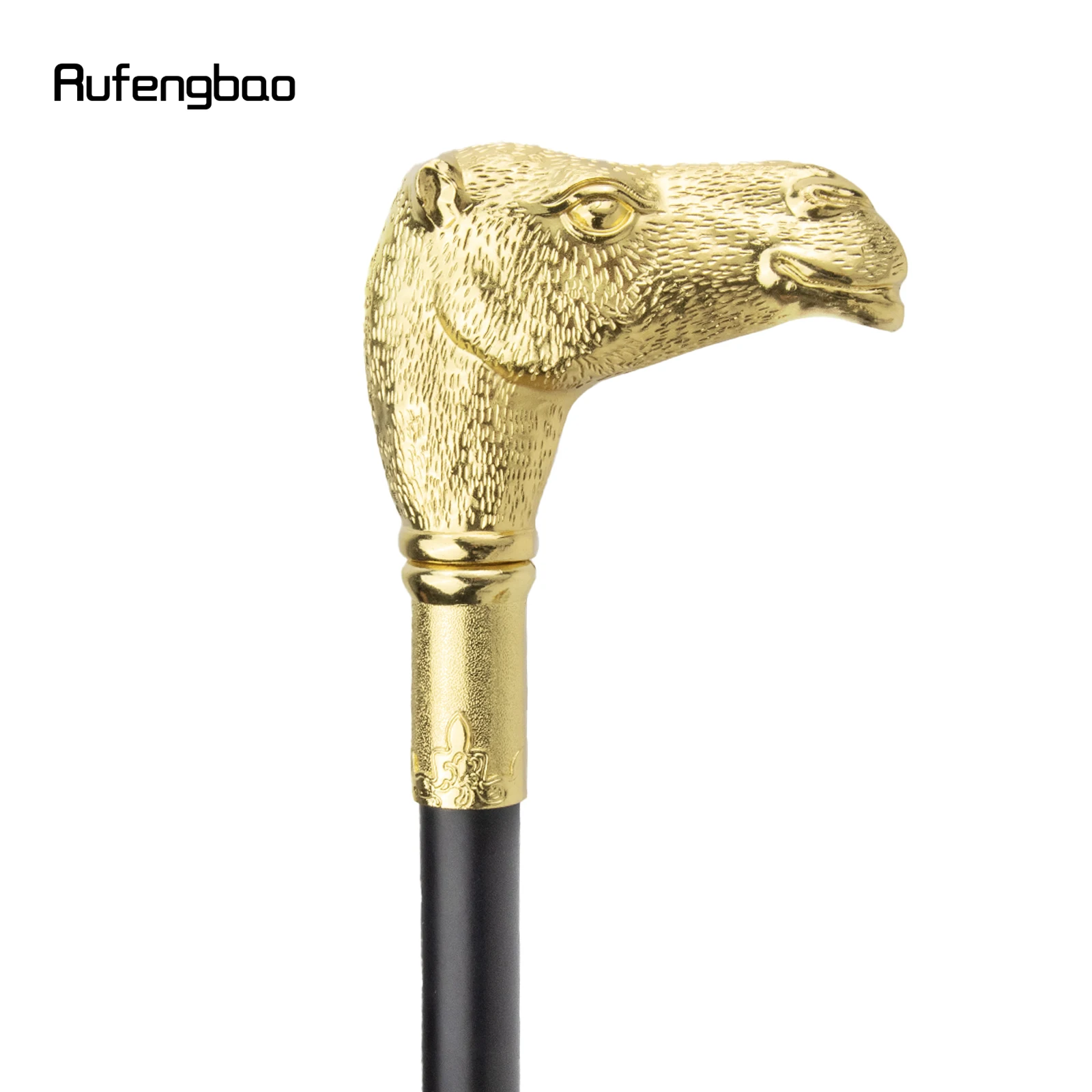 Golden Camel Head Walking Stick with Hidden Plate Self Defense Fashion Cane Plate Cosplay Crosier 93cm