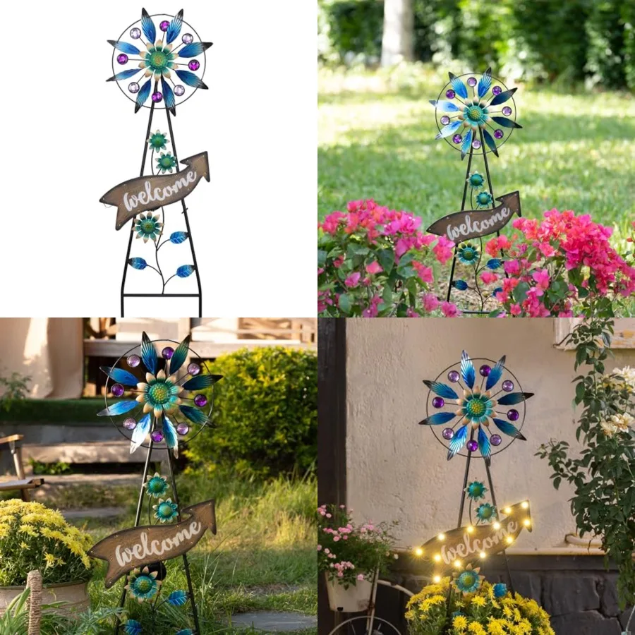 

Peacock Garden Solar Stake, Wind Spinner Yard Art Sign for Outdoor Decor, Metal Purple Floral Windmill Decorative Garden Stake