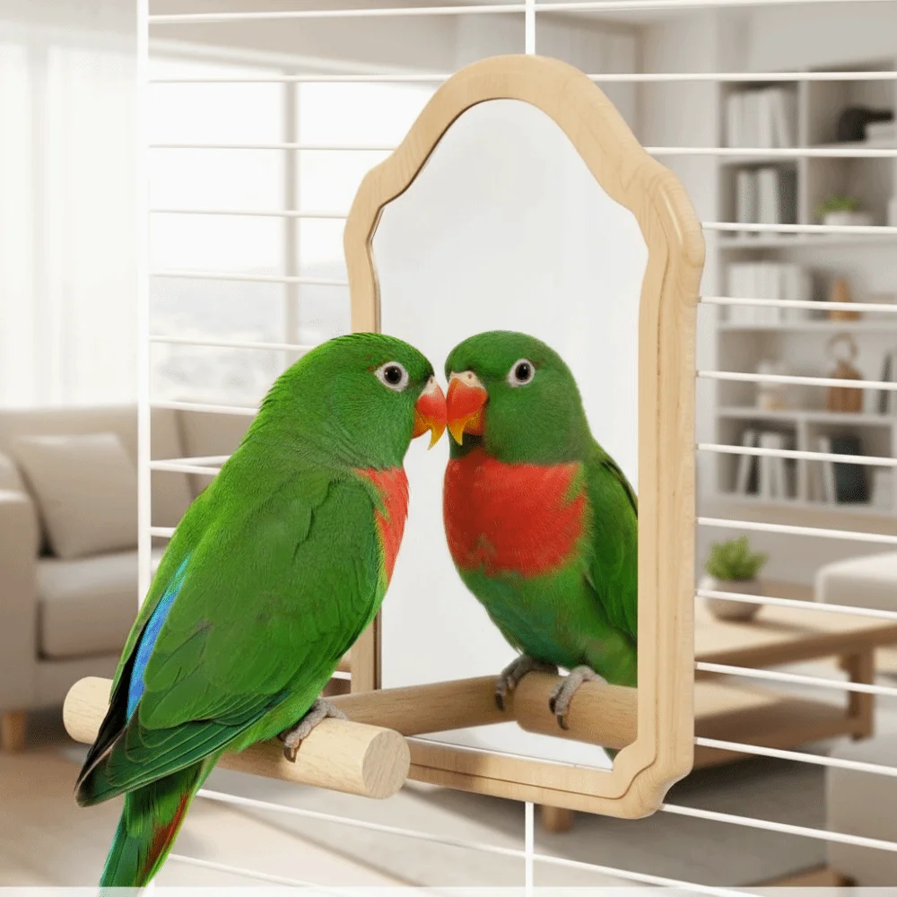 Wear-Resisting Bird Mirror Perch Bite-Resistance Durable Parrot Mirror Detachable Parrot Platform Stand Bird Cage Accessories
