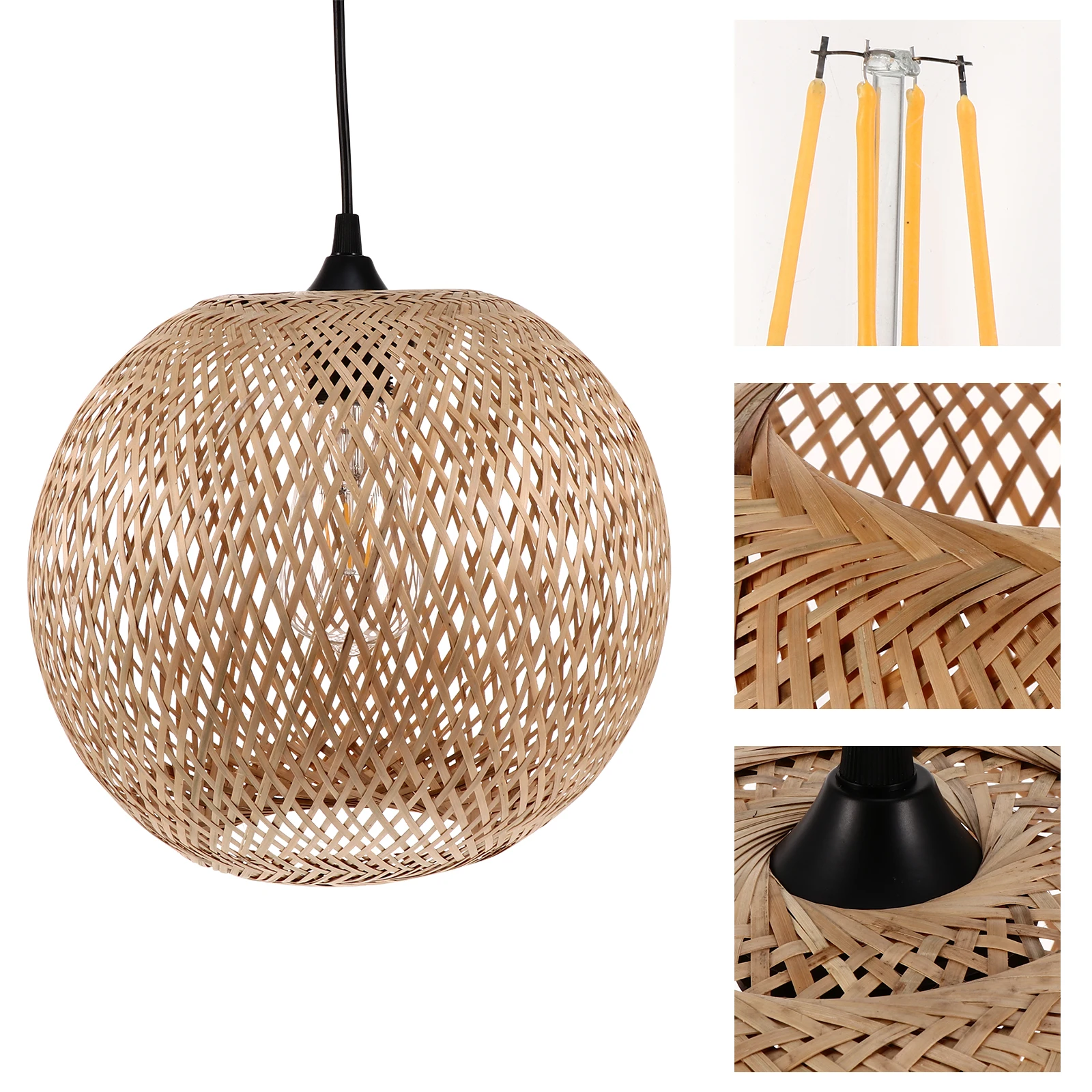 

Rattan Pendant Light Bamboo Weaving Lantern Durable Pastoral Decor Ceiling Hanging Lamp Moistureproof Mildewproof