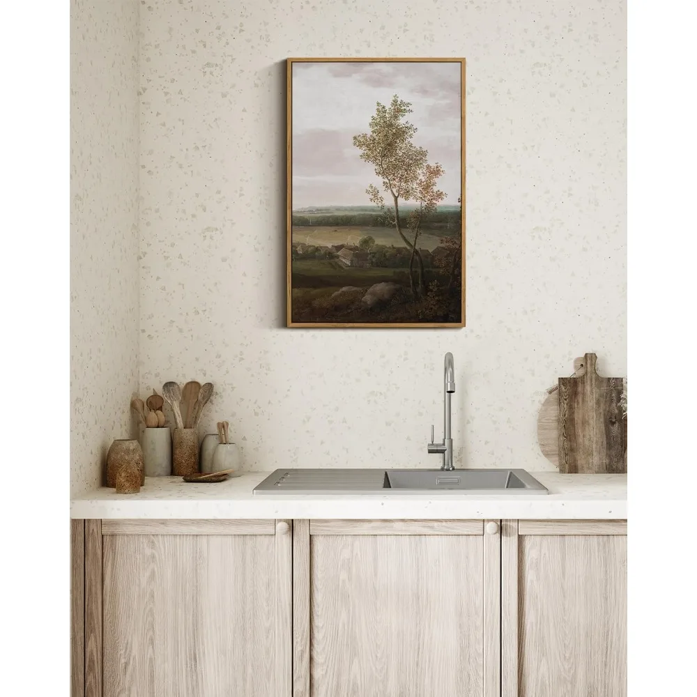 Framed Canvas Prints Art Vintage Decor, Rural Scenery Landscape Paintings, Large Prints, Countryside Farmhouse Wall Decorations