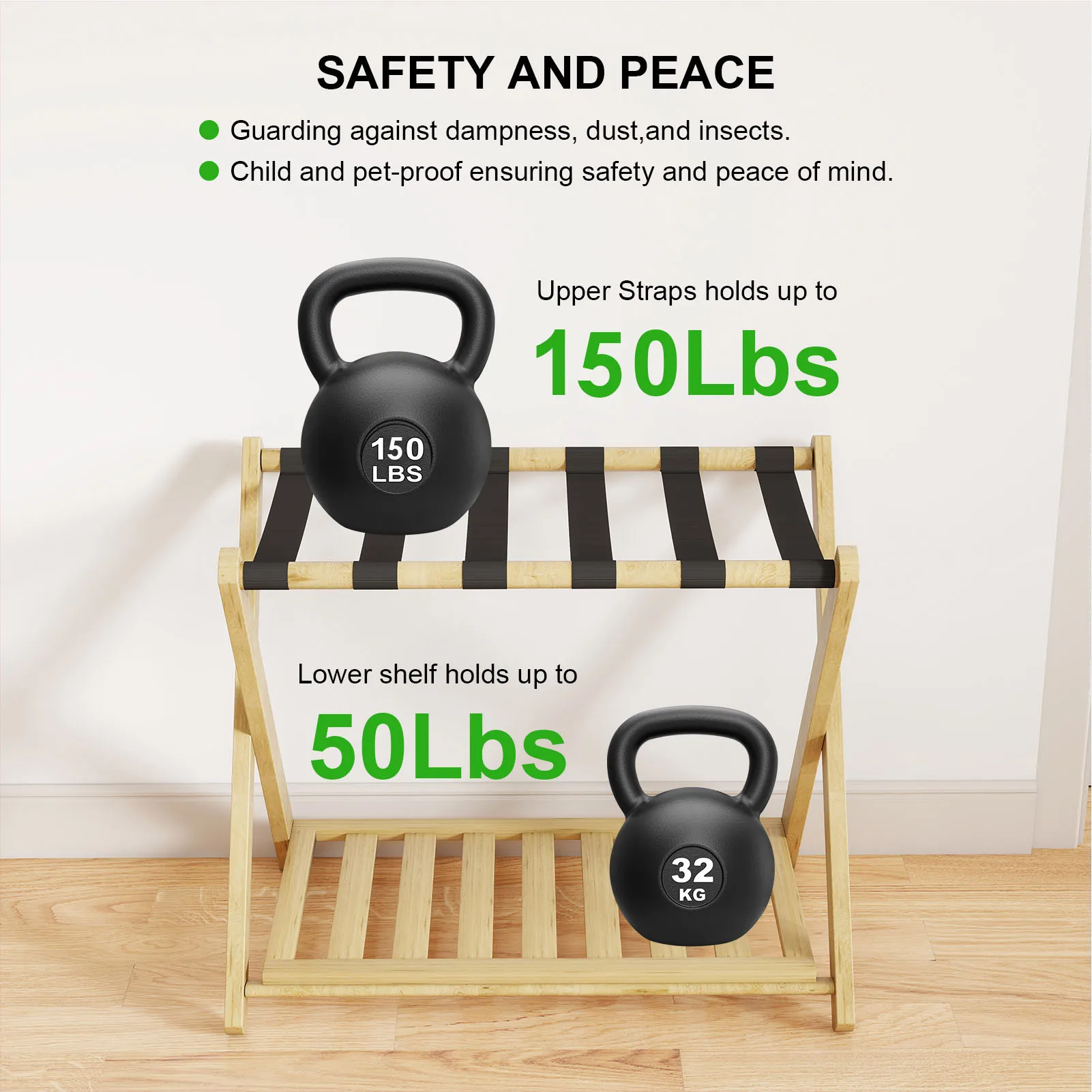 

Luggage Rack Foldable Thickened Bamboo Suitcase Stand with Storage Shelf for Hotel Bedroom Guest Room Luggage Rack Luggage Stand