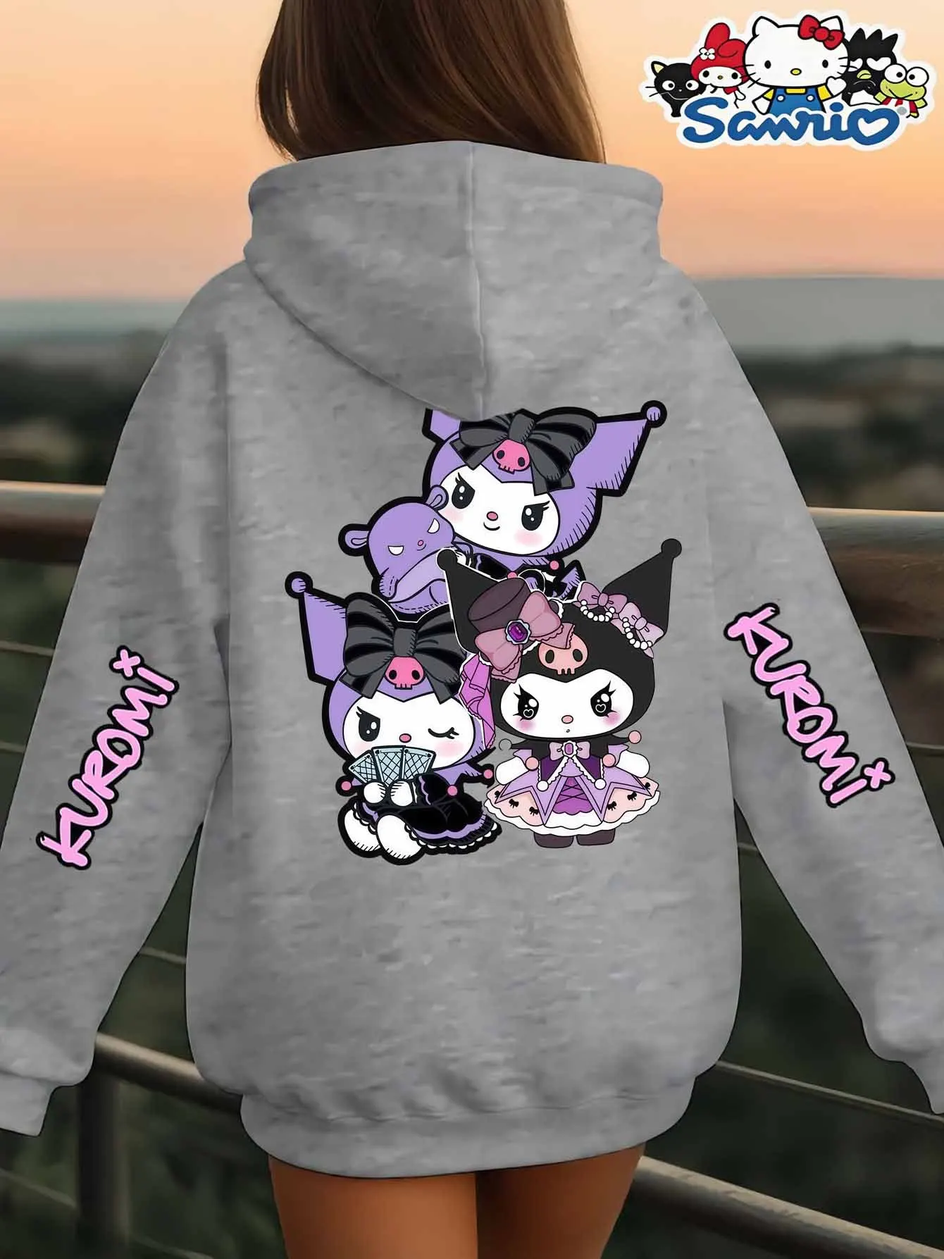 

Женская толстовка Sanrio: модная толстовка с капюшоном Kuromi Sweet and Cool, повседневная толстовка с капюшоном для весны и осени, мягкая женская одежда.