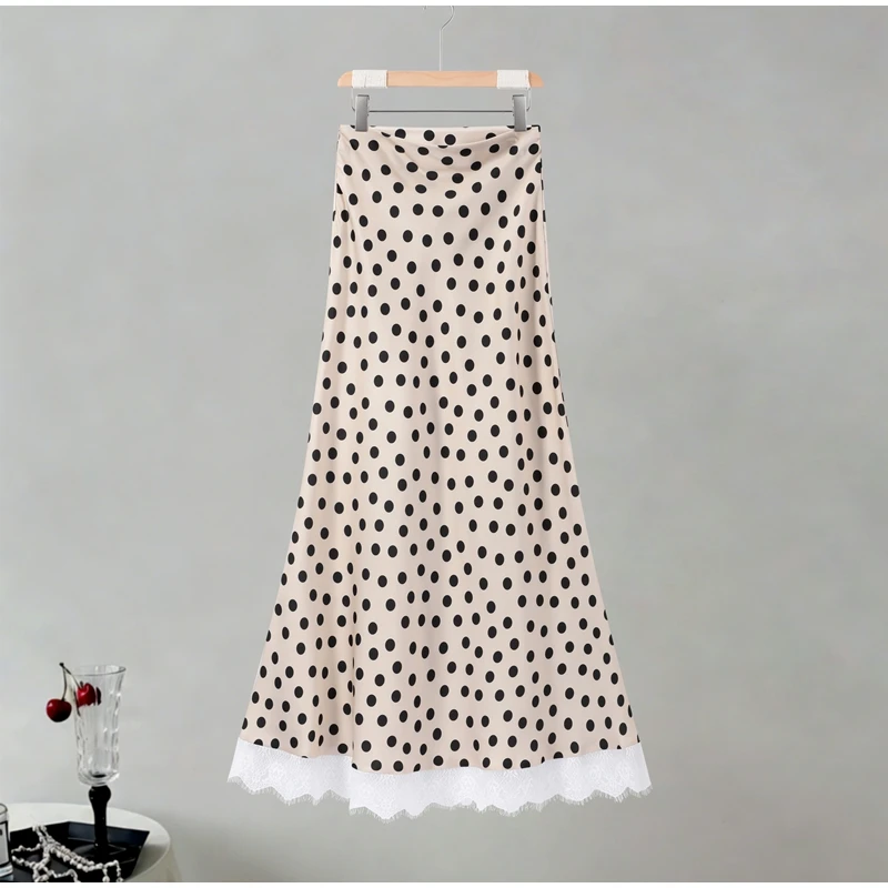 Damen Polka Dot Maxikleid mit Gürtel, tiefem V-Ausschnitt, langen Ärmeln, Satin-Kleider, Frühjahr 2026, lässige Alltags- und Abendgarderobe, schicke Robe – Detail 7