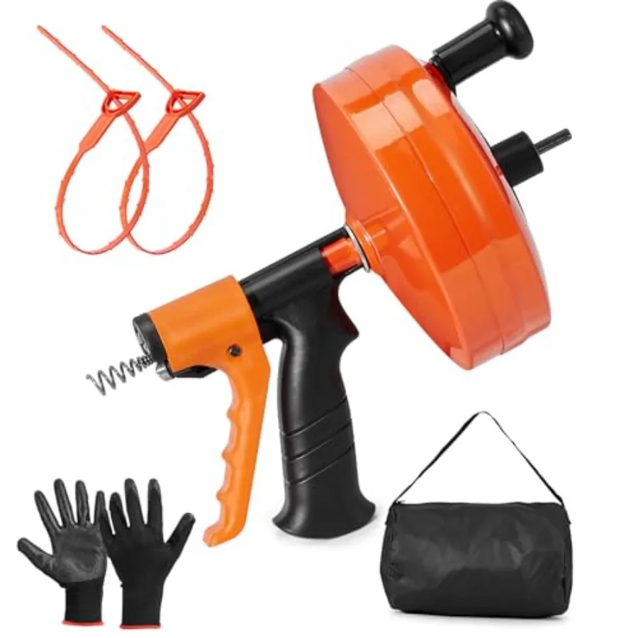 

【Spot goods】50 FT Plumbing Snake with Auto-Feed - Heavy Duty Drain Auger for Toilet/Sink/Shower/Bathtub Clogs Drill-Compatible
