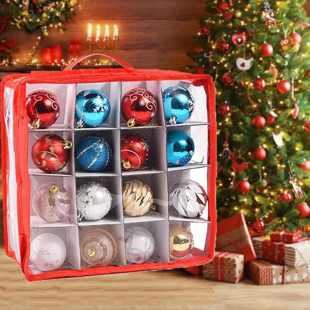 32 Grids Christmas Balls Storage Box Plastic Zipper Baubles Storage Box Foldable Divided Christmas Ball Storage Containers