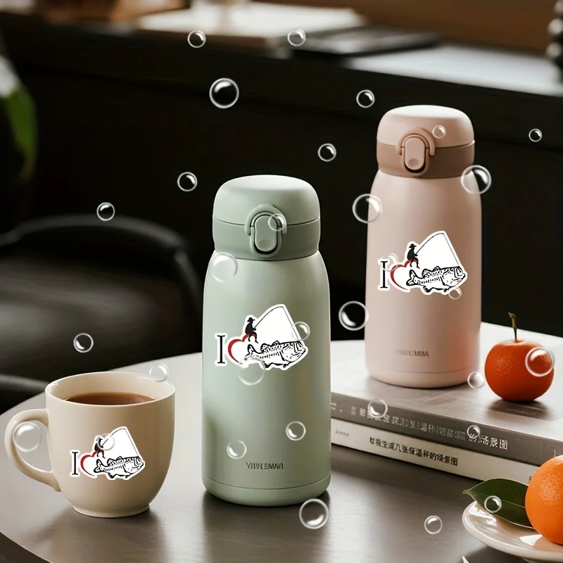 I Love Fishing Vinyl Sticker, Waterproof Durable Decal for Car, Phone, Laptop & Cup