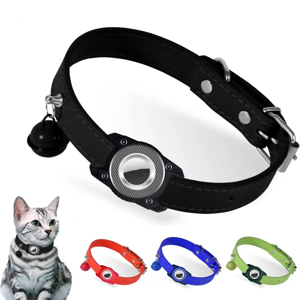 

35cm Pet Positioning Collar Crisp Bell Faux Leather Pet Tracking Device Protective Collar Airtag Case Collar For Apple Airtag