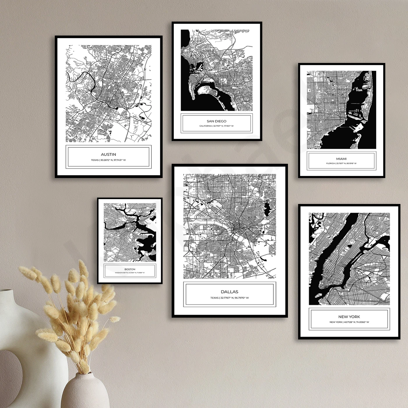 Chicago Boston New York Miami Columbus San Antonio Seattle Dallas San Diego Austin. City Travel Map Poster