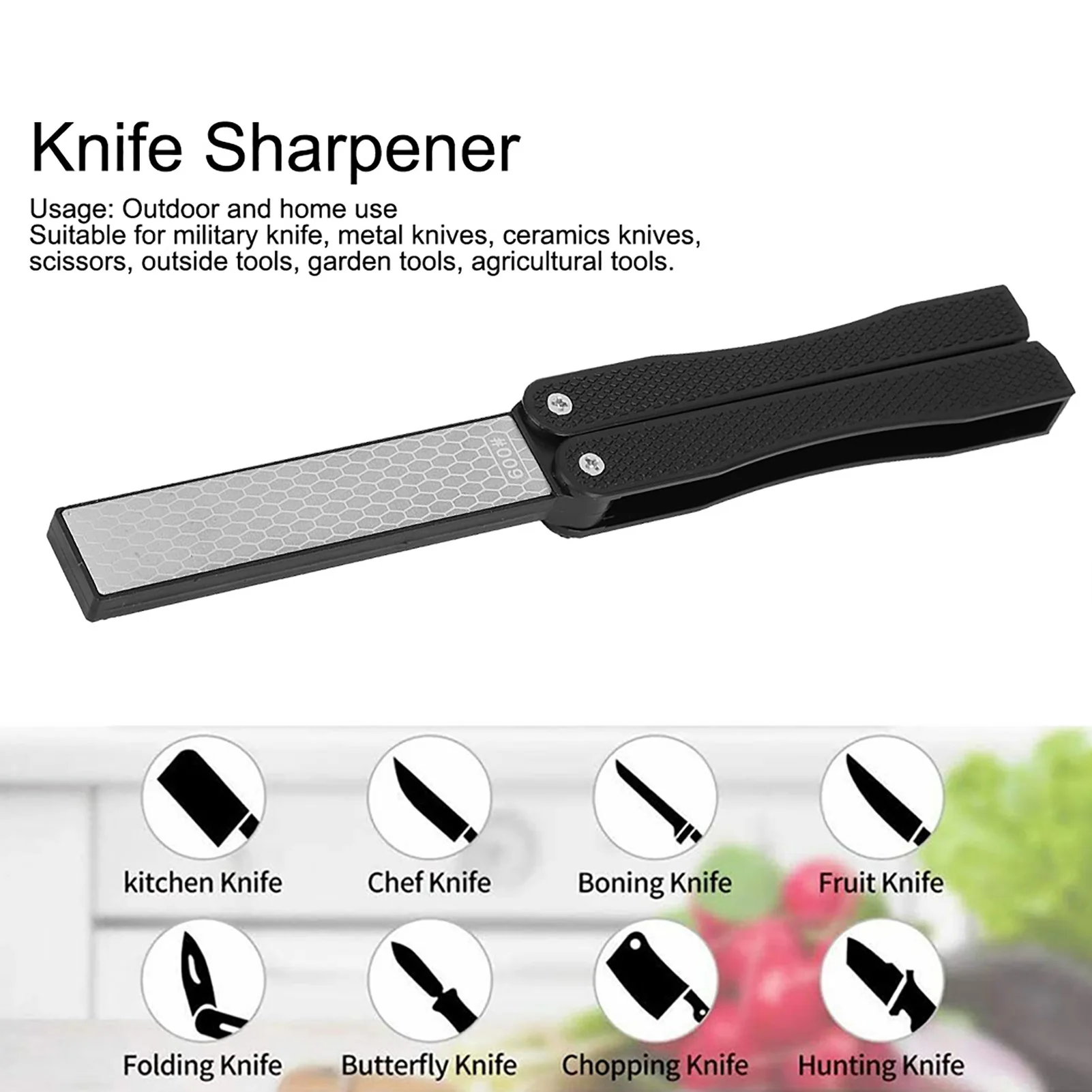 Double Sided Knife Sharpener Portable Folding Portable AntiSlip Diamond Sharpener(Black )