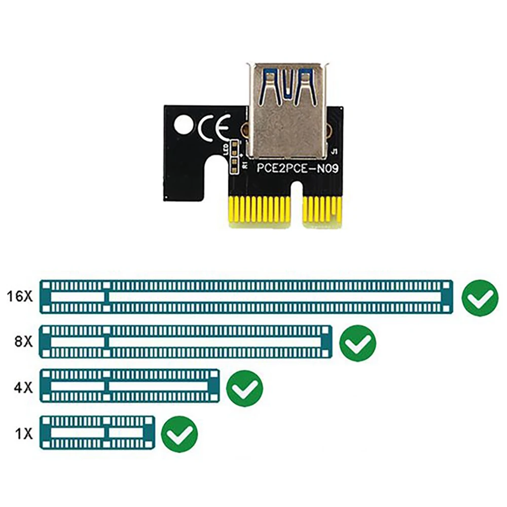 6 Pcs New VER018 PRO PCI-E 1X to 16X GPU Extension Cable Riser Card with LED Lights/Voltage/Temperature Display Red