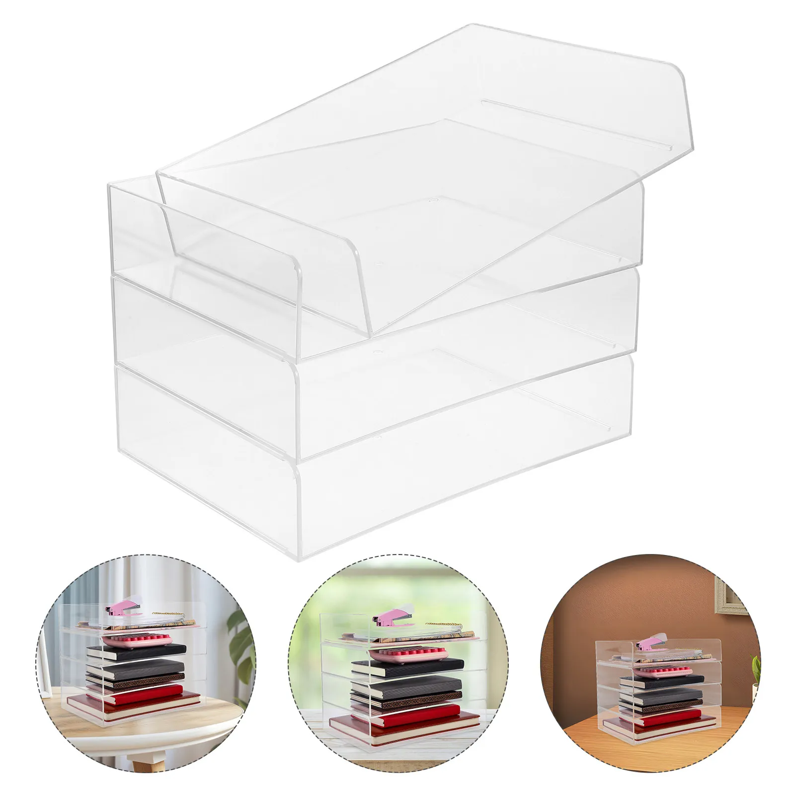 

1Set Acrylic 4 Tier Stackable Office Organizer Clear Desk File Trays Desktop Document Holder Office Desktop Rack Storage Tray