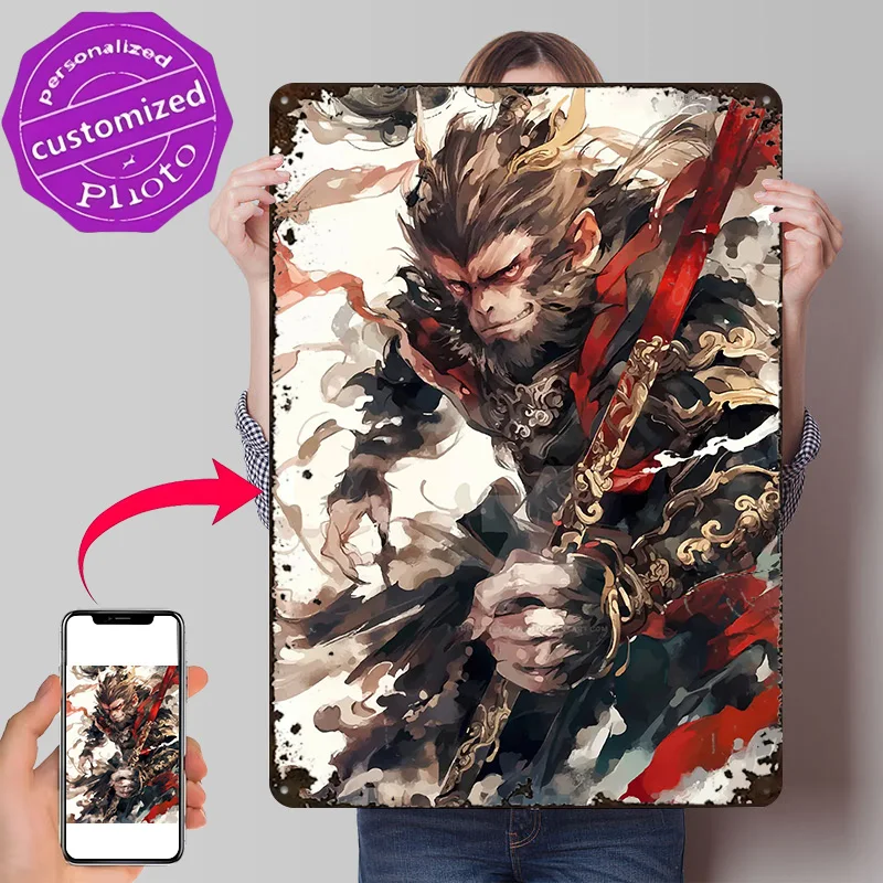 Black Myth Wukong Personalized 3D Textured Metal Poster Wall Art Vintage Tin Signs for Gamer Room Decoration At Home House Decor