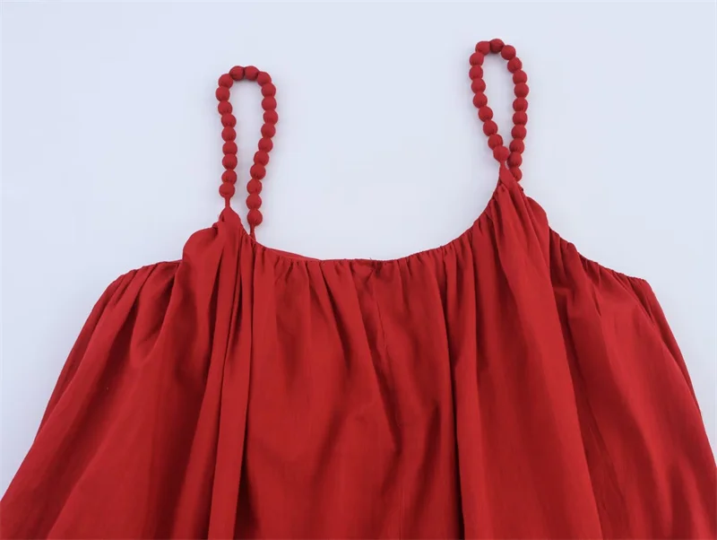 Women's Dresses New Summer 2025 Red Suspender Midi Dress Beaded Decoration Design Sexy Fashion Casual Personality