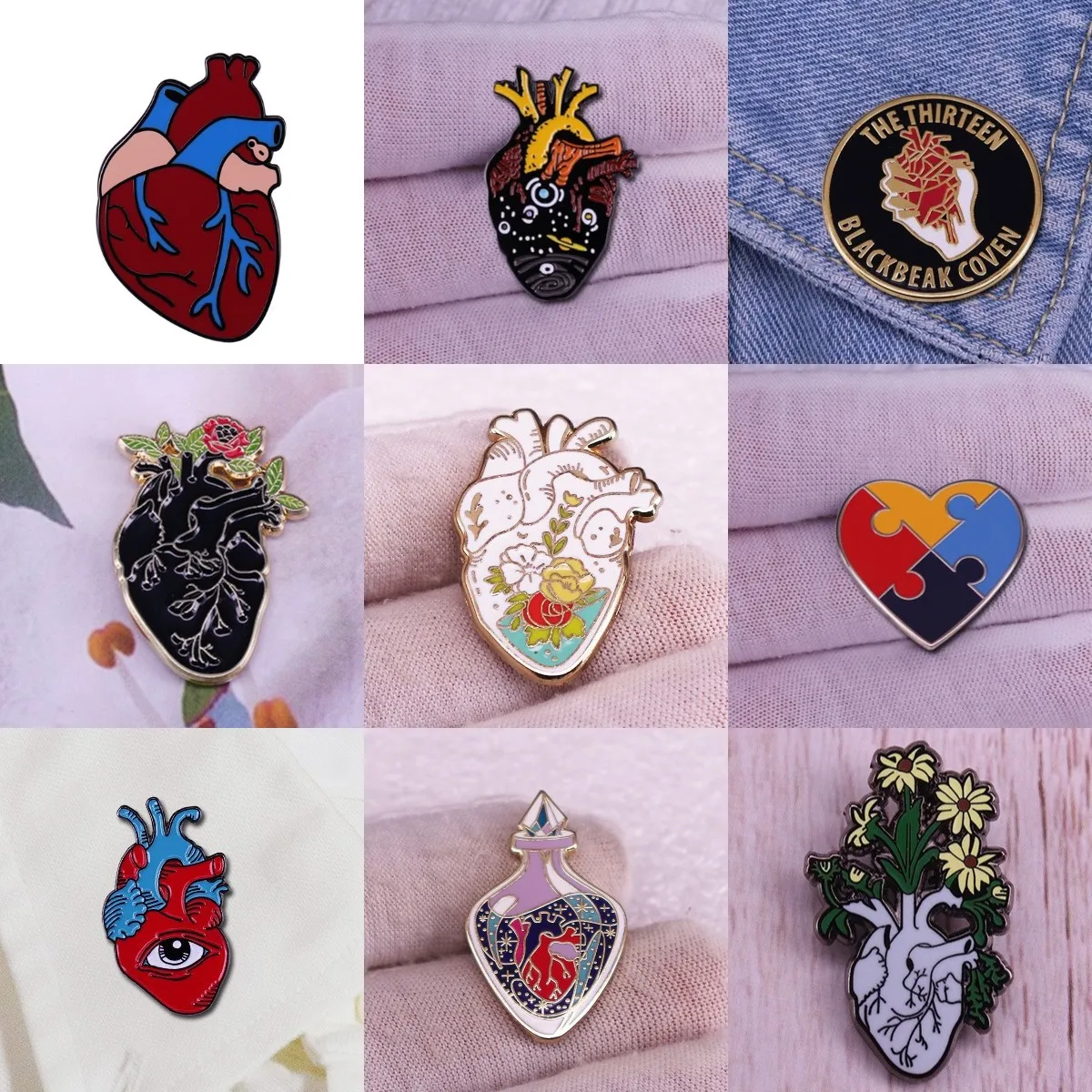 Cuore smalto Pin organo medico anatomia risvolto borsa in metallo spille distintivi di consapevolezza della salute arte gotica medico infermiere