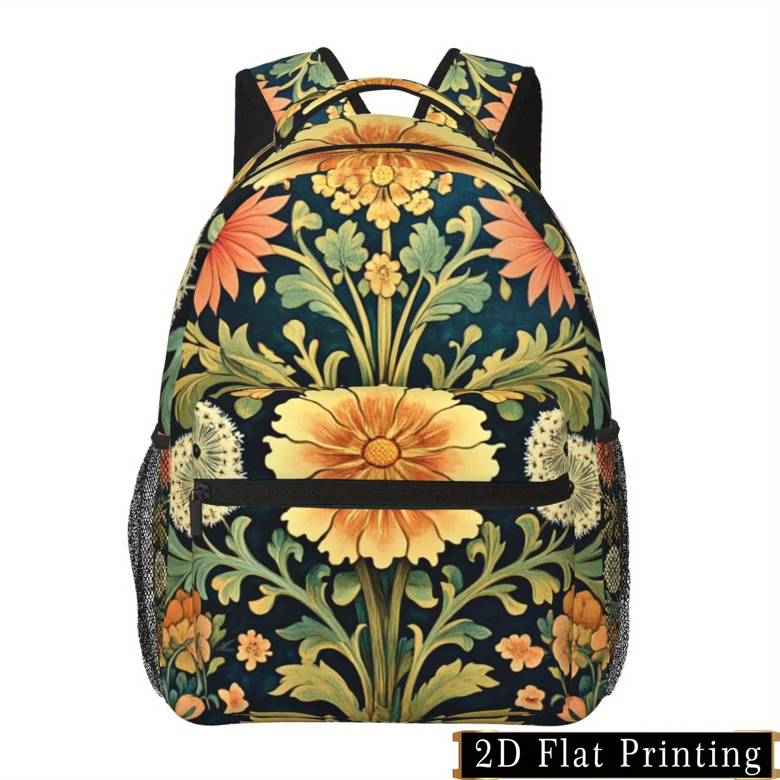 Vintage Floral Art Print Backpack William Morris Style Botanical Design Lightweight School Travel Daypack for Art Lovers
