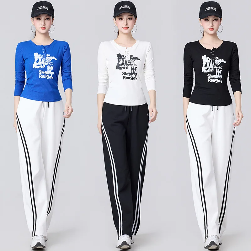 women's-spring-autumn-square-dance-set-slimming-print-long-sleeve-sports-top-performance-outfit-two-piece-set-cotton-polyester