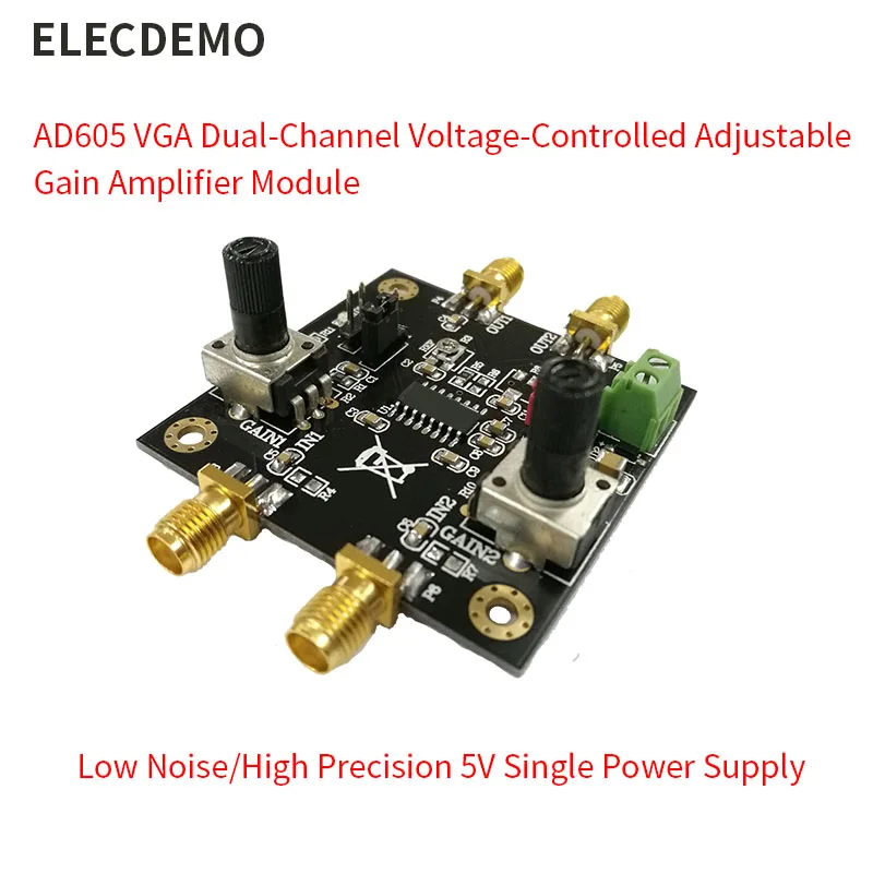 VGA Dual Channel Variable Gain Amplifier Module, Low Noise High Precision, 5V Single Supply, Voltage Controlled DIY Kit，AD605