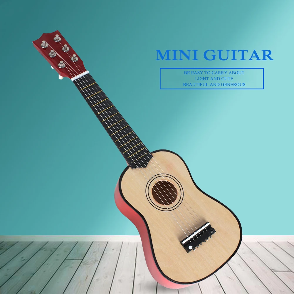 Kids Mini Wood Guitar Educational Toy Ukulele 6 Strings Musical Instruments Gift for Music Lovers Playing Accessory